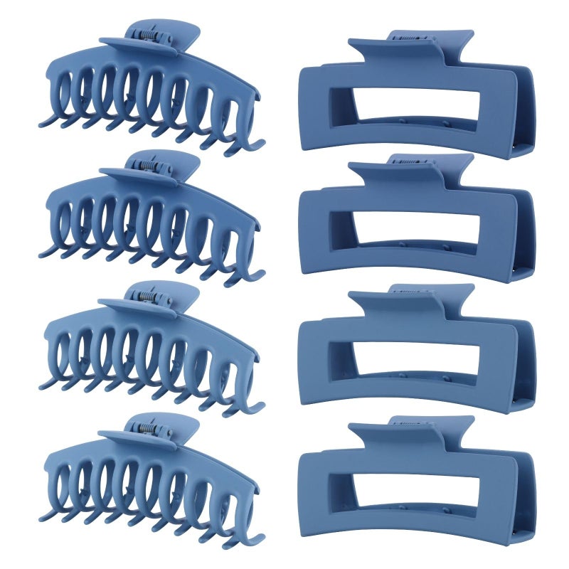 Blue Hair Clips for Women  8 Pack 43 Inch Large Hair Claw Clips for Women Thin Thick Curly Hair Big Matte Banana ClipsStrong Hold jaw clips